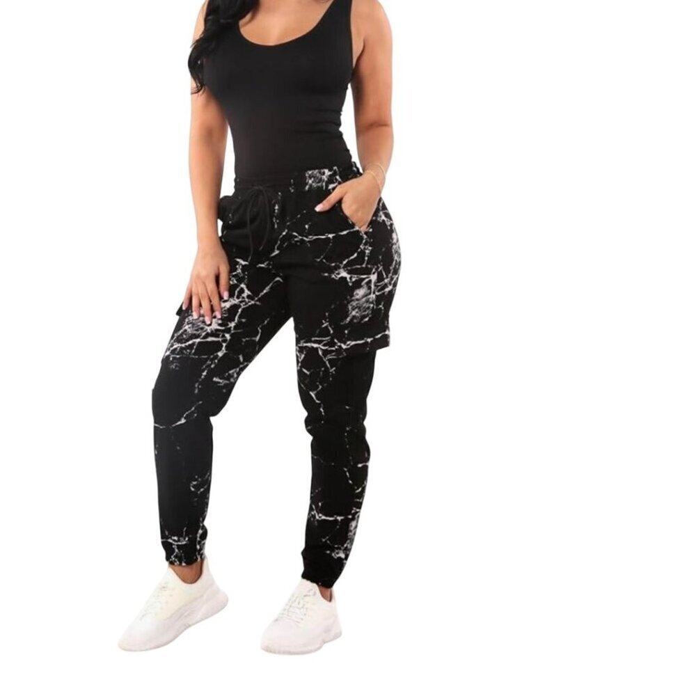 Shosho Black Marble Print Joggers Size L